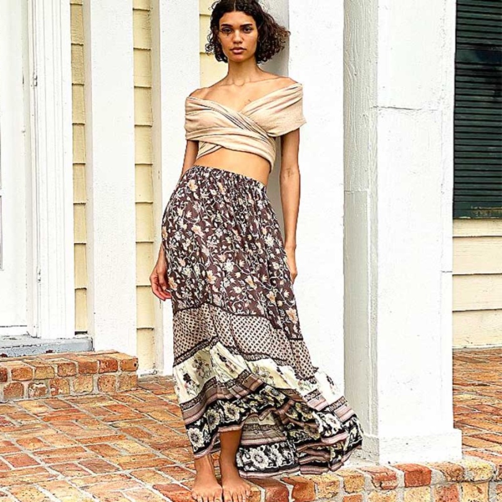Brown boho gypsy floral print v neck Tassel Top - Picture 4 of 8